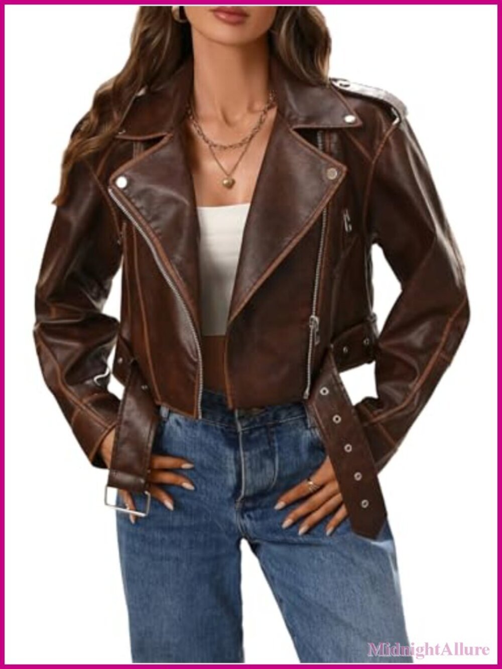 Faux Leather Cropped Jacket with Removable Belt